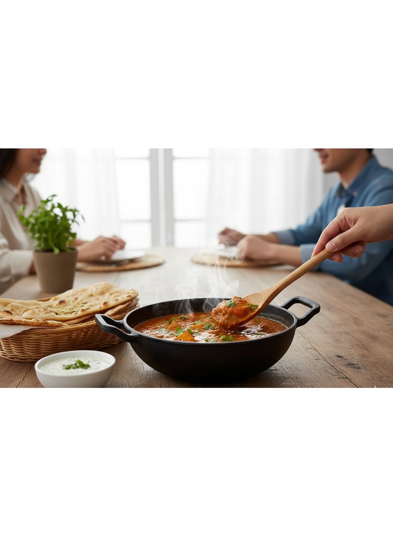 ديسينت مقلاة عميقة من الحديد الزهر للقلي والطهي - مقلاة ووك حديدية شديدة التحمل، مقلاة صغيرة متبلة مسبقًا، مقلاة قلي، أواني طهي من الحديد الزهر للغاز والحث | (24 سم) - Image 3